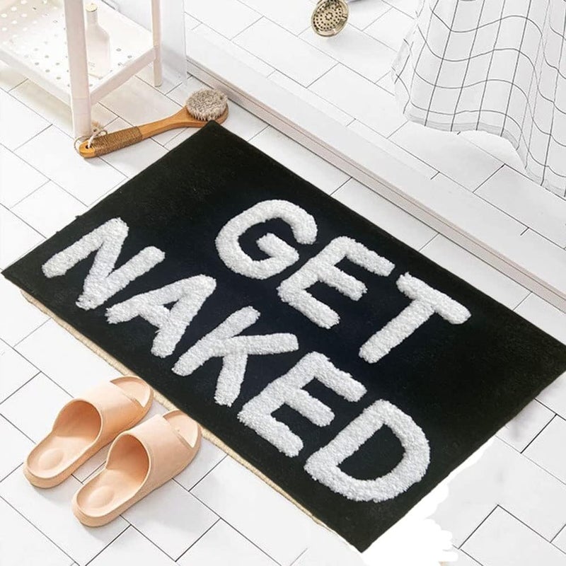Zeeinx Get Naked Bath Mat Cute Bathroom Rugs Non Slip Microfiber Bath Rugs Funny Bathroom Decor Machine Washable Black Bath mat for Tub and Shower,16â€x24â€ - Image 1