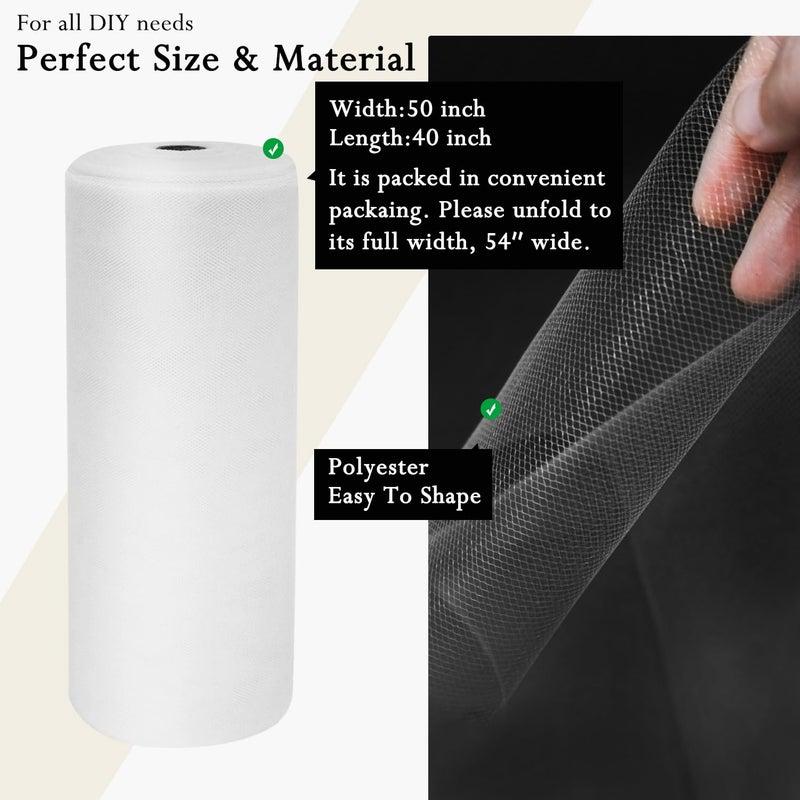 IONTACH White Tulle Fabric Rolls 54 Inch by 40 Yards Fabric Tulle Bolt for Wedding Christmas Decorations DIY White Tutu Baby Shower Table Skirt Ceiling Decor Birthday Party Craft Supplies - Image 2