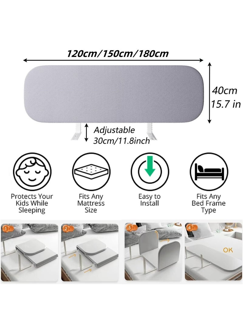 AUTOYSUR Foldable Crib Rail Guard for Kids, Adjustable Universal Toddler Bed Rails, Baby Falling Protector Fence, Crib Bed Guard for Twin, Full Size, Queen &King Beds, Grey 1Pack - Image 2