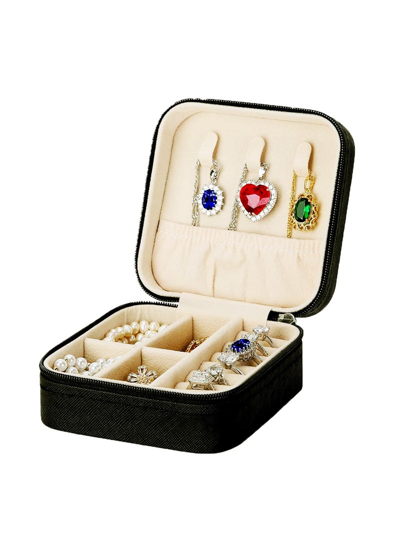 Tediline Jewelry Organizer Box PU Leather, Black - Small, Travel Accessories Storage Organizer, Jewellery Box for Women - Image 1