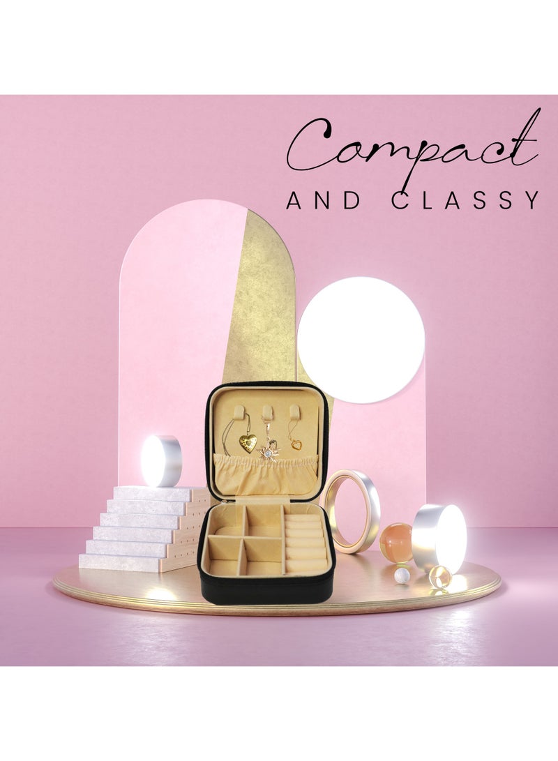 Tediline Jewelry Organizer Box PU Leather, Black - Small, Travel Accessories Storage Organizer, Jewellery Box for Women - Image 4