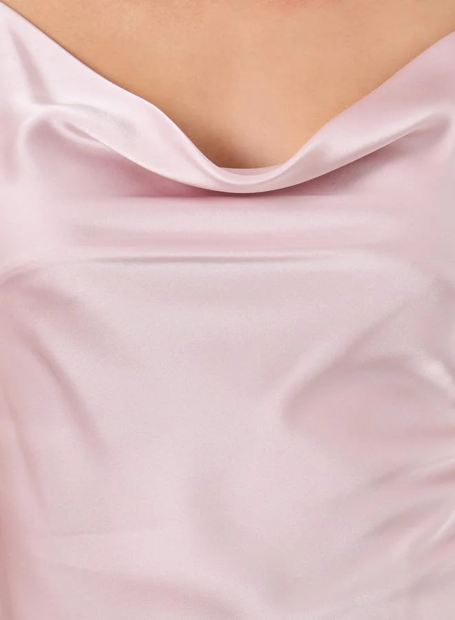 Styli Styli Satin Cowl Neck Thigh High Slit Slip Dress