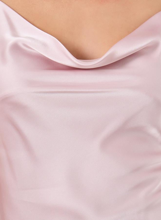Styli Satin Cowl Neck Thigh High Slit Slip Dress - Image 3