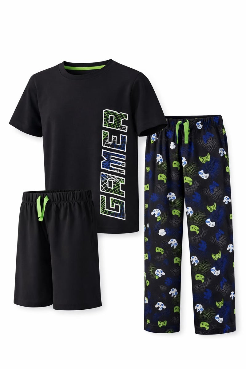 US Angels Boys Pajamas Set | 3-Piece Pant, Shirt, Shorts Sleepwear Pjs for Kids | Loose Fit, Soft, Breathable - Image 1