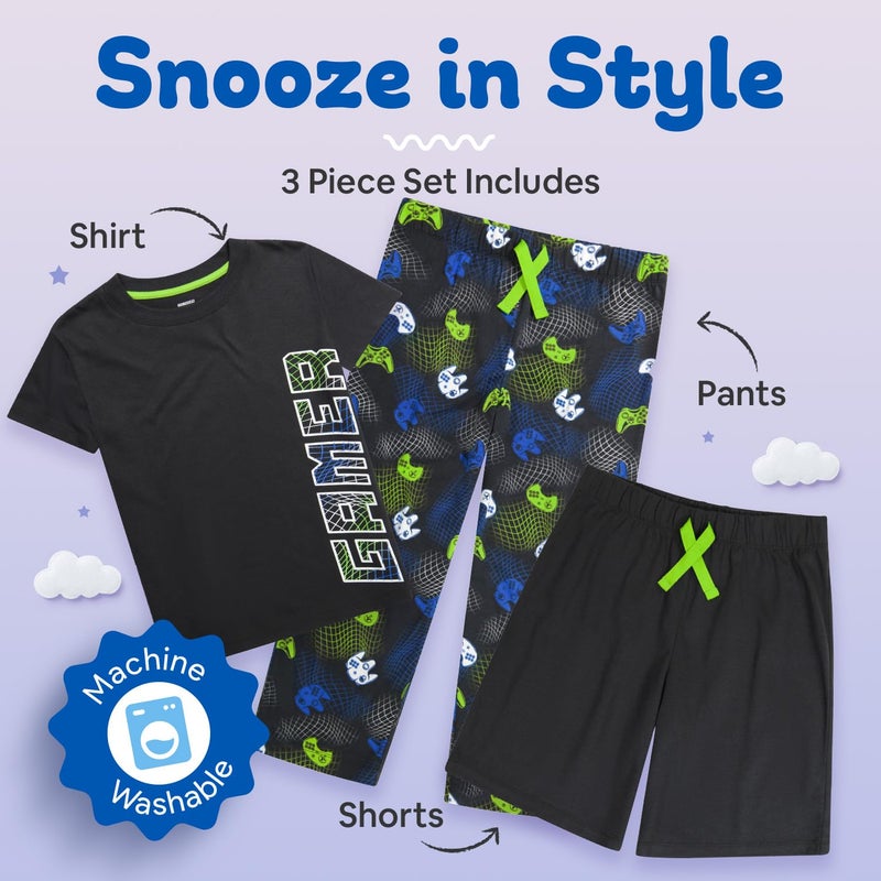 US Angels Boys Pajamas Set | 3-Piece Pant, Shirt, Shorts Sleepwear Pjs for Kids | Loose Fit, Soft, Breathable - Image 3