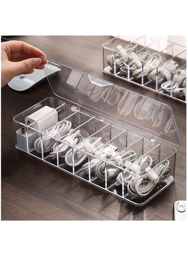 Arabest Data Cable Organizer Storage Box With Lid Electronic cables Organizer Box Transparent Charger Cable Organiser Desk Accessories Storage Organizer Cable Management Tidy With 10 Cable Ties Straps  - Image 1