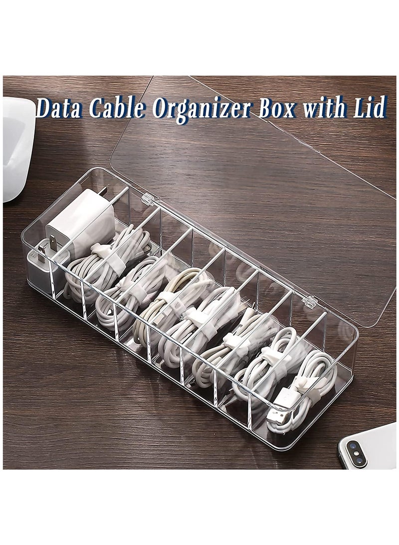 Arabest Data Cable Organizer Storage Box With Lid Electronic cables Organizer Box Transparent Charger Cable Organiser Desk Accessories Storage Organizer Cable Management Tidy With 10 Cable Ties Straps  - Image 2