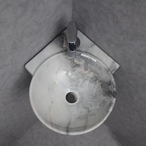 REMOTION Wall Mounted Wash Basin for Bathroom | Ceramic Wash Basin | Wall Hung Small Corner Wash Basin/Sink (16.3 x 13.8 x 4.3 Inch) (Designer Blue) - Image 2