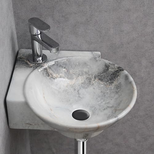 REMOTION Wall Mounted Wash Basin for Bathroom | Ceramic Wash Basin | Wall Hung Small Corner Wash Basin/Sink (16.3 x 13.8 x 4.3 Inch) (Designer Blue) - Image 1