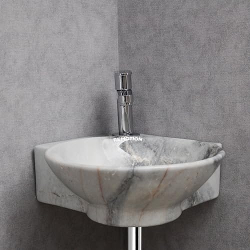 REMOTION Wall Mounted Wash Basin for Bathroom | Ceramic Wash Basin | Wall Hung Small Corner Wash Basin/Sink (16.3 x 13.8 x 4.3 Inch) (Designer Blue) - Image 4