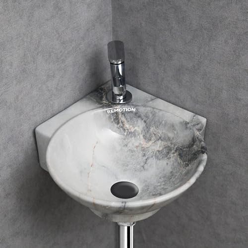 REMOTION Wall Mounted Wash Basin for Bathroom | Ceramic Wash Basin | Wall Hung Small Corner Wash Basin/Sink (16.3 x 13.8 x 4.3 Inch) (Designer Blue) - Image 3