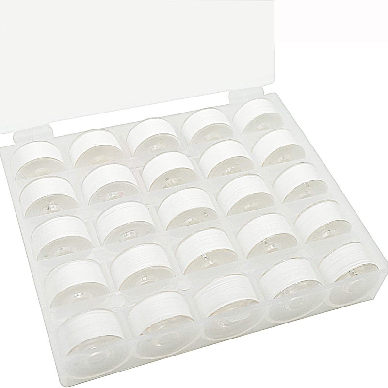 New brothread خيط بوبين مسبق اللف 25 قطعة أبيض 60S2 90WT من بروثيرد للحياكة والتطريز حجم A SA156 للخياطة والتطريز DIY خيط تطريز خيط خياطة خيط بوليستر ناعم الملمس