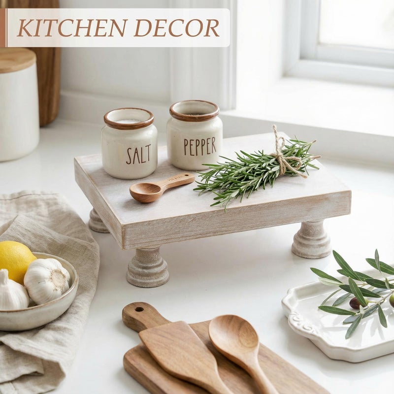 EOSAHR Farmhouse Riser for Room Decor : Decorative Pedestal Stand For Display Your Home Decorations and Uniquely Soap Stand - Rustic Bathroom Counter Tray and Kitchen Decor (Natural Wood) - Image 3