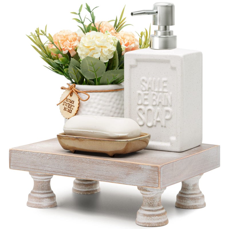 EOSAHR Farmhouse Riser for Room Decor : Decorative Pedestal Stand For Display Your Home Decorations and Uniquely Soap Stand - Rustic Bathroom Counter Tray and Kitchen Decor (Natural Wood) - Image 1