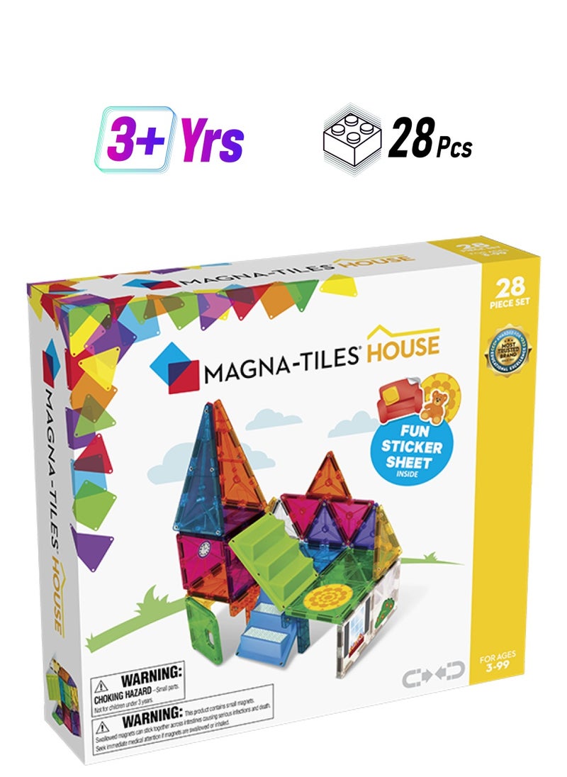 MAGNA-TILES - House 28-piece Set, Solid And Clear Colours, Original 3d Magentic Building Tiles, Kids Building Toys For Ages 3+ - Image 1