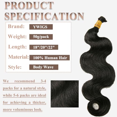 Y WIGS YWIGS Body Wave Human Braiding Hair for Boho Braids 50G No Weft Virgin Human Hair Bulk Human Hair for Braiding 20inch - Image 3