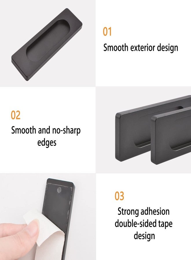 MOROBOR Self-Stick Rectangular Sliding Door Pulls, 2pcs Aluminum Alloy Flush Pull Punch-Free Handle for Sliding Barn Door Windows Cabinets (Matte Black, 100mm) - Image 4