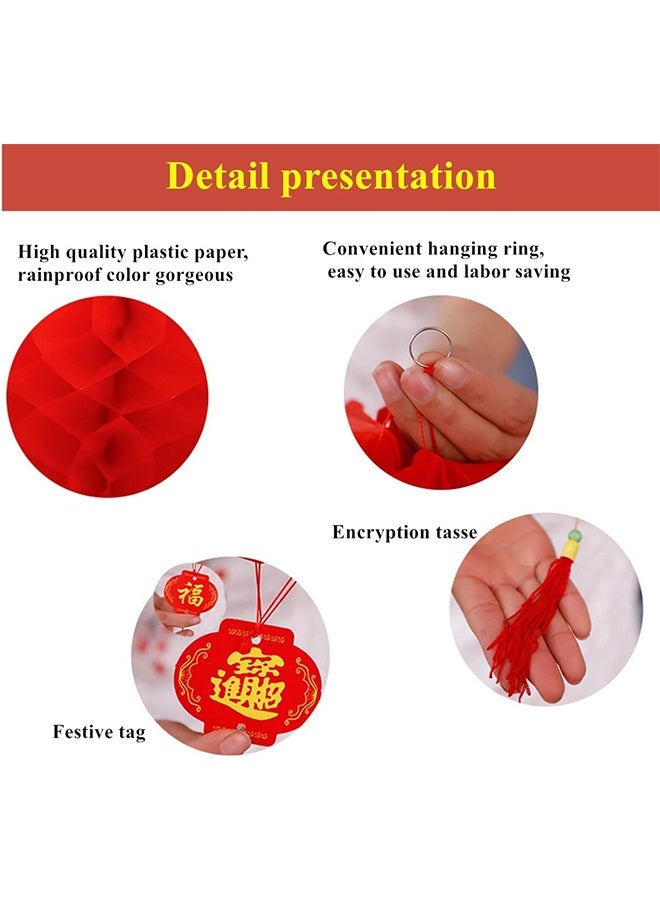 زينة فانوس السنة الصينية الجديدة الحمراء، ديكور حفلة عيد الربيع، فانوسات ورقية حمراء قابلة للطي بحجم 7.9 بوصة (20 سم) للتعليق في المنزل، الهواء الطلق، الأشجار، المطاعم، السوبرماركت (20 قطعة) - Image 3