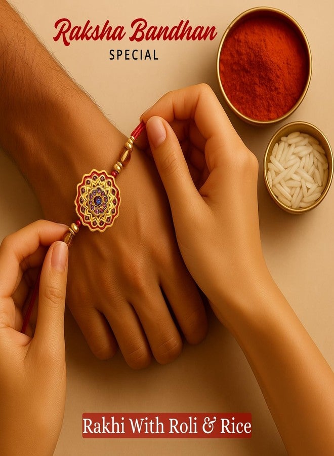 Sage Square Rakhi for Brother, Bhai with Roli Chawal | Raksha Bandhan | Designer Beads, Stones, Decorative Work | Stylish Handcrafted Rakhi Gifting for Sibling Festival Celebration (Type 36) - Image 3