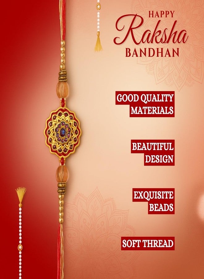 Sage Square Rakhi for Brother, Bhai with Roli Chawal | Raksha Bandhan | Designer Beads, Stones, Decorative Work | Stylish Handcrafted Rakhi Gifting for Sibling Festival Celebration (Type 36) - Image 4