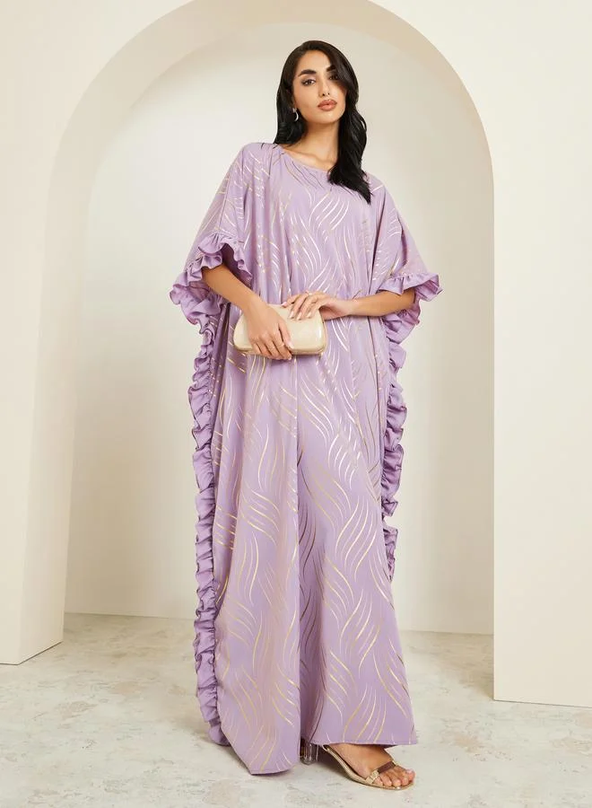 Amirah Women Purple Maxi Kaftan with Gold Print