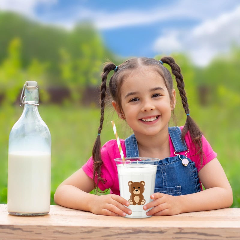 Whaline 50Pcs Bear Disposable Plastic Cups with Lids and Straws 12oz Cute Brown Bear Party Cups Cold Beverage Drinking Cups for Baby Shower Birthday Party Supplies - Image 4