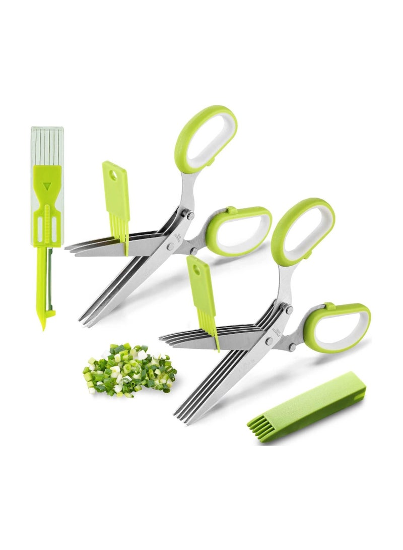 2 Packs Herb Scissors Set with 5 Multi Stainless Steel Blades, Herb shears with 3 Blades, Safe Cover and Cleaning Comb, Multipurpose Kitchen Chopping Shear, Mincer, Sharp Dishwasher Safe Kitchen Gadge - Image 1