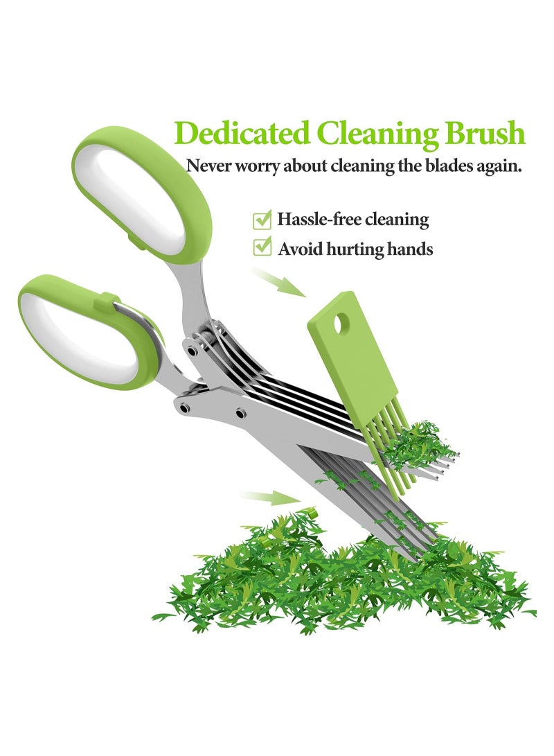 2 Packs Herb Scissors Set with 5 Multi Stainless Steel Blades, Herb shears with 3 Blades, Safe Cover and Cleaning Comb, Multipurpose Kitchen Chopping Shear, Mincer, Sharp Dishwasher Safe Kitchen Gadge - Image 2