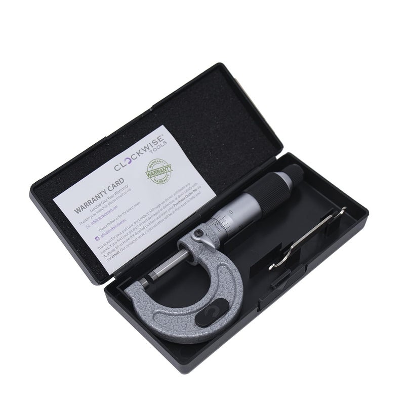 Clockwise Tools MMTR-01 Premium Outside Micrometer with Carbide Tip 0-1" Measuring Range 0.0001" Graduation Precision Machinist Tool - Image 4