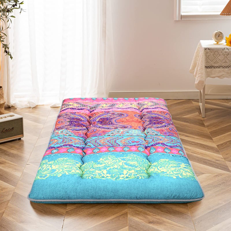 MAXYOYO MAXYOYO Bohemian Floor Bed Japanese Futon Mattress Narrow Twin Single Bed Foldable Roll Up Camping Cot for Adults 