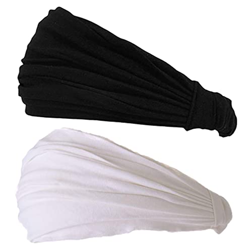 CHARM Black & White 2-Pack Japanese Bandana Headbands for Men and Women – Comfortable Head Bands with Elastic Secure Snug Fit Ideal Runners Fitness Sports Football Tennis Stylish Lightweight M - Image 1