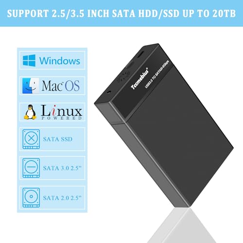 Tccmebius USB 3.0 External Hard Drive Enclosure for 2.5 3.5 Inch SATA I/II/III HDD SSD Up to 20TB, 3.5'' Tool-Free HDD Docking Station, Support UASP, Automatic Sleep Function (TCC-S863) - Image 3