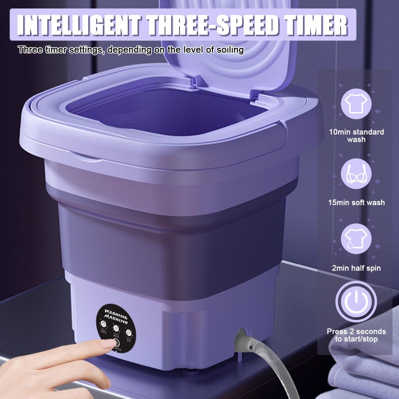 Roadtime Mini Portable Washing Machine, 8L Foldable With 3 Modes for Camping, Underwear, Lightweight Clothing, EU Plug (Purple) - Image 3