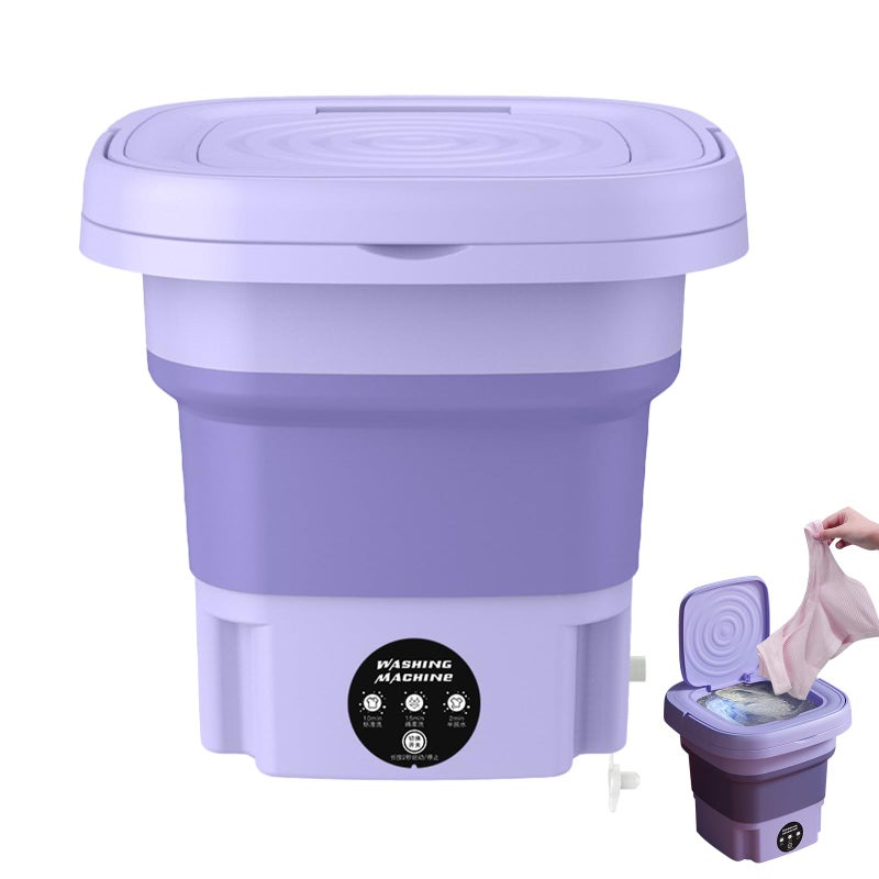 Roadtime Mini Portable Washing Machine, 8L Foldable With 3 Modes for Camping, Underwear, Lightweight Clothing, EU Plug (Purple) - Image 1