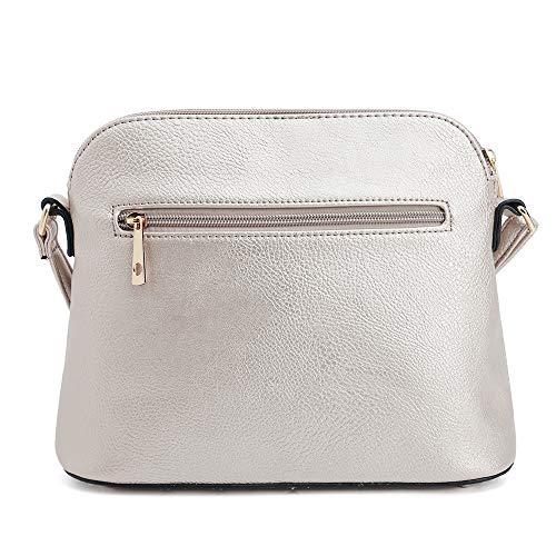 SG SUGU Lunar Lightweight Medium Dome Crossbody Bag Shoulder Bag with Double Tassels | Zipper Pocket | Adjustable Strap|Champagne/Silver - Image 2