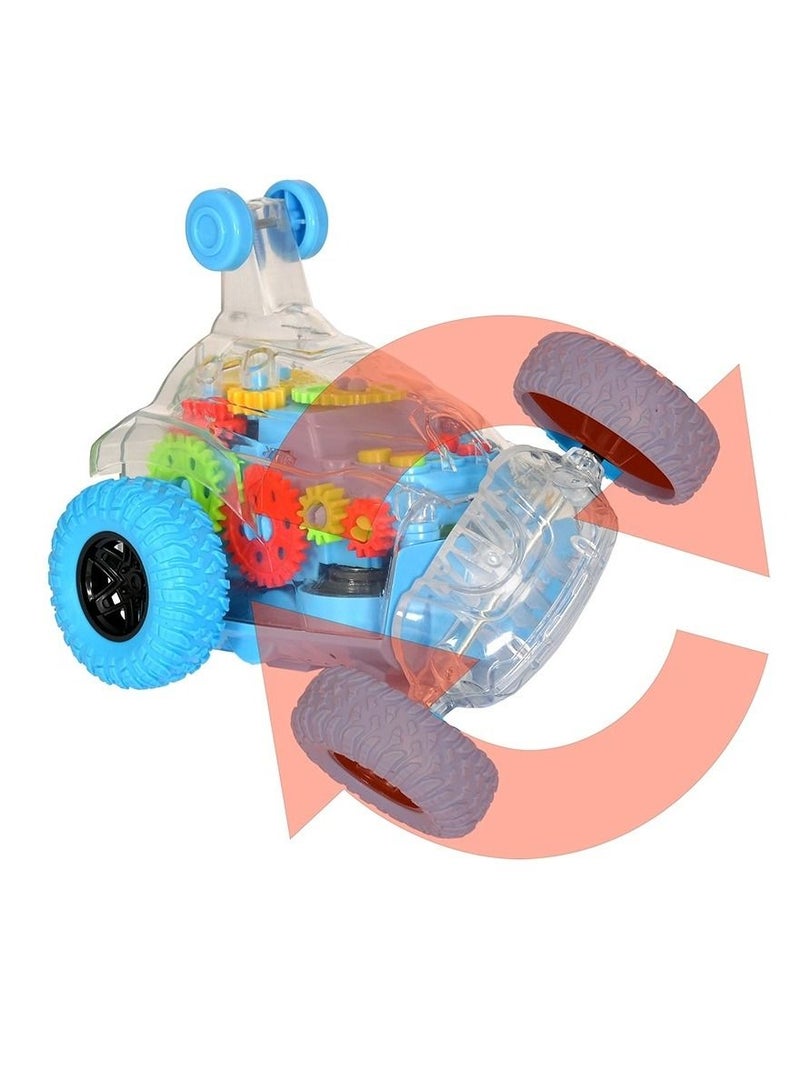 Rally Musical Toy Battery Operated Transparent Gear Concept Stunt Car Toys for Kids 360 Degrees Rotating with Bump & Go Action for Kids Light & Sound Toys - Image 4