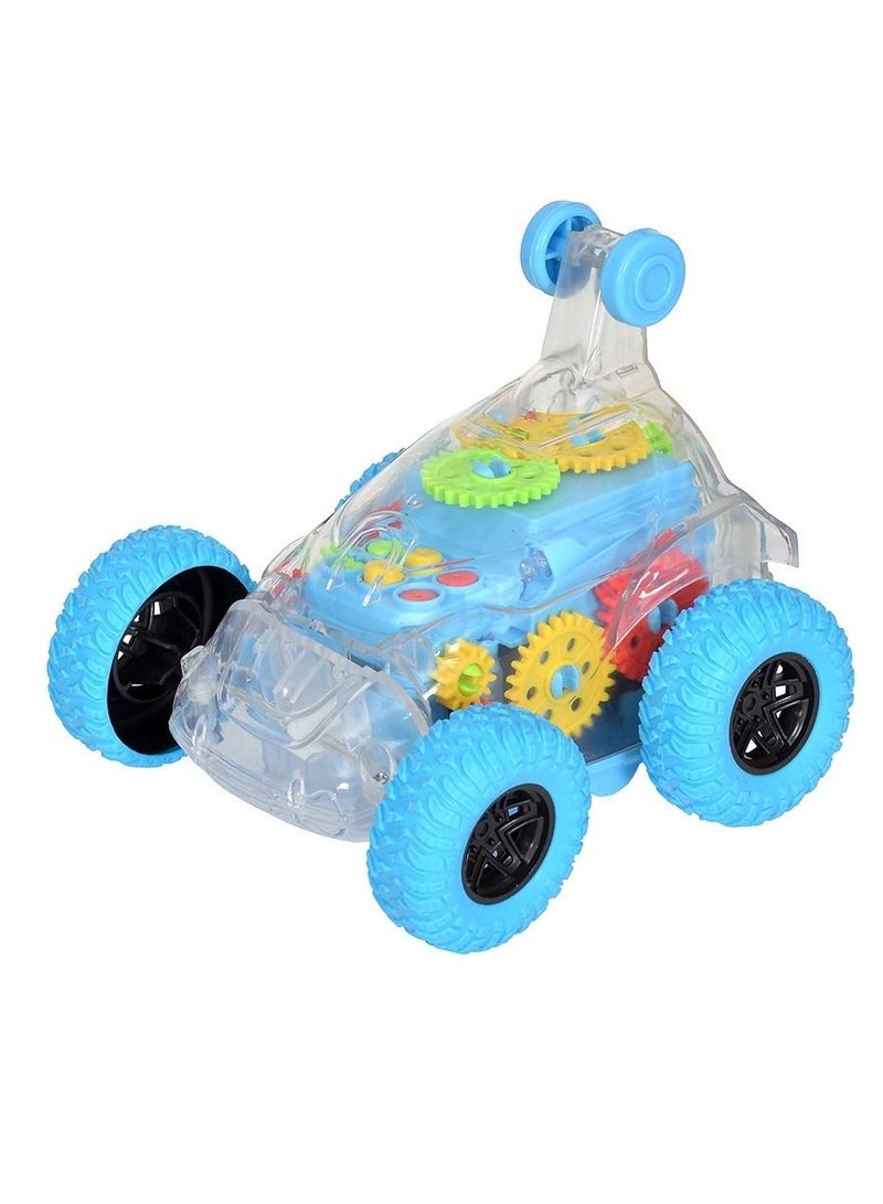 Rally Musical Toy Battery Operated Transparent Gear Concept Stunt Car Toys for Kids 360 Degrees Rotating with Bump & Go Action for Kids Light & Sound Toys - Image 1