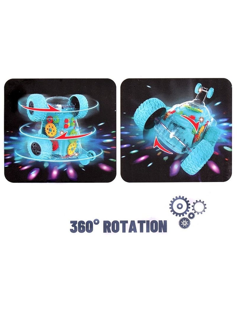 Rally Musical Toy Battery Operated Transparent Gear Concept Stunt Car Toys for Kids 360 Degrees Rotating with Bump & Go Action for Kids Light & Sound Toys - Image 3