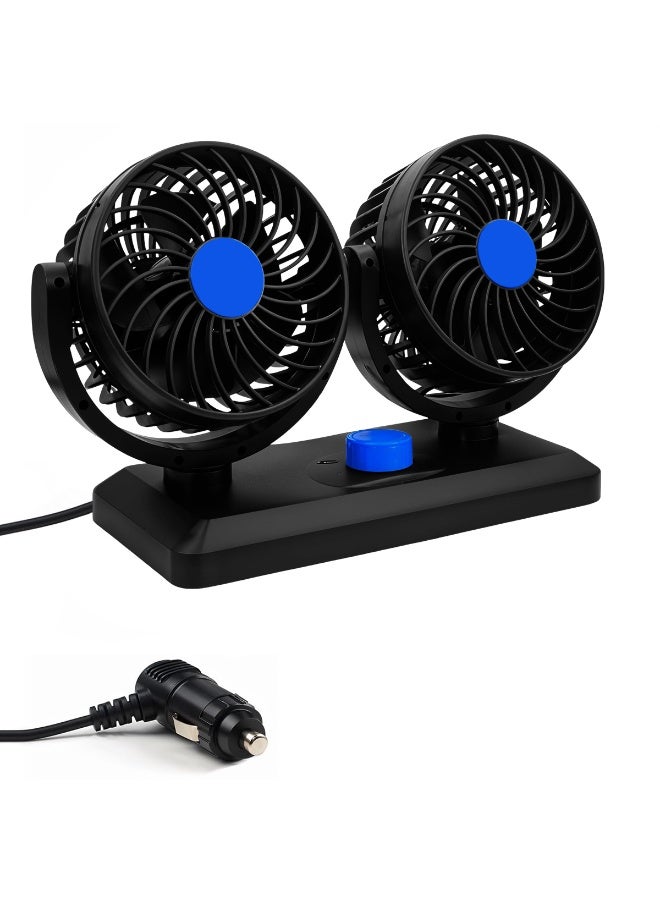 Double-Headed Car Fan F30, 12V/24V Dual Head Dashboard Fan with 360° Adjustable Airflow, Low Noise, Strong Wind, 2-Speed Control, Suitable for Cars, SUVs, Trucks, Vans, RVs, Brushless Motor, Adhesive Base, Wide Angle Cooling System - Image 1