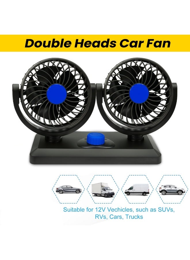 Double-Headed Car Fan F30, 12V/24V Dual Head Dashboard Fan with 360° Adjustable Airflow, Low Noise, Strong Wind, 2-Speed Control, Suitable for Cars, SUVs, Trucks, Vans, RVs, Brushless Motor, Adhesive Base, Wide Angle Cooling System - Image 2
