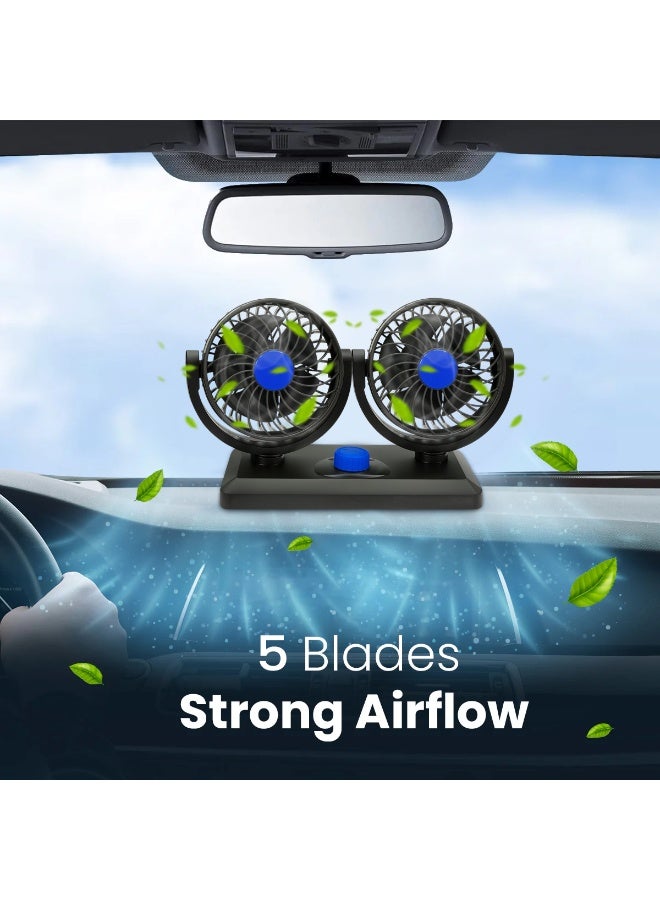 Double-Headed Car Fan F30, 12V/24V Dual Head Dashboard Fan with 360° Adjustable Airflow, Low Noise, Strong Wind, 2-Speed Control, Suitable for Cars, SUVs, Trucks, Vans, RVs, Brushless Motor, Adhesive Base, Wide Angle Cooling System - Image 5