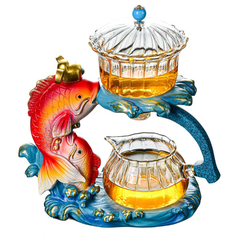 Mozeo Creative Full Semiautomatic Tea Set Glass Lazy Kung Fu Teacup set Heatresistant Tea Maker Pot Teapot Fish Teapot A