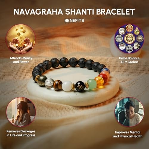 GEMSMANTRA Navgraha Shanti Bracelet, Natural Stones for Harmony, Align Energy, Unlock Growth and Balance Stretchable Beaded Bracelet for Men & Women - Image 4