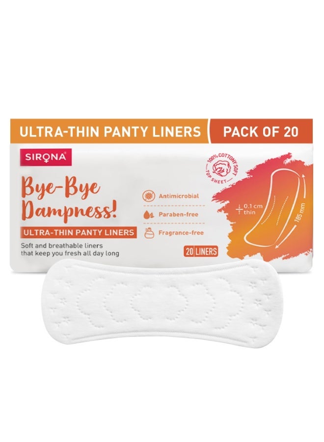 Sirona Daily Use Panty Liners for Women with Aloe Vera - Pack of 20, Liners | Cottony Soft Pantyliners Pad with Antimicrobial Properties | Ultra Thin & Better Stickiness - Image 1