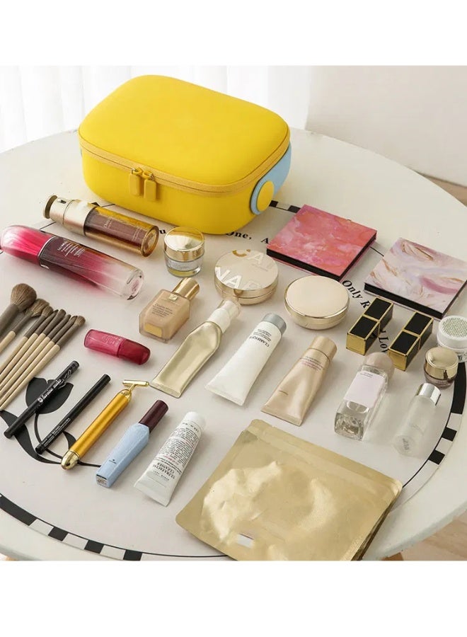 حقيبة مكياج بيضاوية الشكل بمقبض علوي عريض، وسحاب مزدوج، ومنظم مستحضرات تجميل مقاوم للصدمات، وحقيبة سفر متعددة الأقسام، وجيب علوي شبكي، ومساحة تخزين مرنة للفرش، وحقيبة مكياج احترافية متينة للاستخدام اليومي والسفر - (أصفر) - Image 5