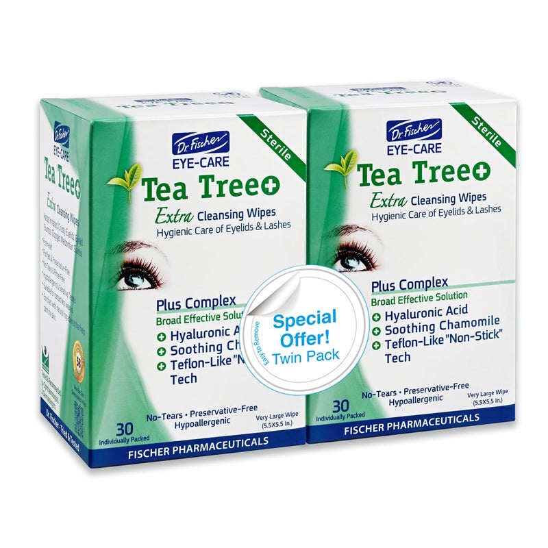 Dr. Fischer Dr Fischer Tea Tree Oil Eye Wipes  Hypoallergenic Eyelid Wipes for Sensitive Eyes with Hyaluronic Acid and Chamomile Makeup Remover Daily Cleanser 60 wipes