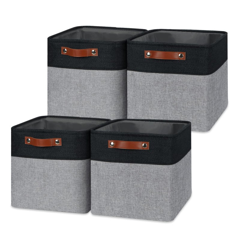 Temary Storage Baskets Fabric Storage Cubes 4 Pack Basket for Organizing Collapsible Cloth Baskets with Handles for Shelves Closet BlackGray - Image 2