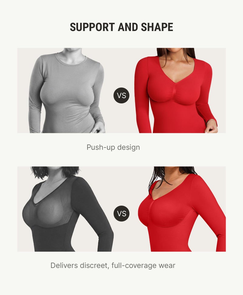 FeelinGirl Tummy Control Bodysuit for Women Long Sleeve Compression Thong Basic Shapewear Rust Red XL - Image 4