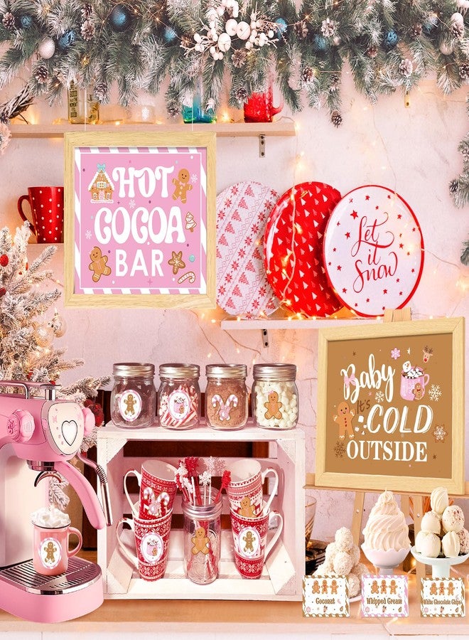 K KUMEED Hot Cocoa Bar Kit Pink and Gingerbread Hot Cocoa Bar Banner Cute Gingerbread Man Sign Oh Snap Toppings Tent Cards Cup Tags Stickers for Christmas Party Winter Baby Shower Baby It's Cold Outside - Image 5