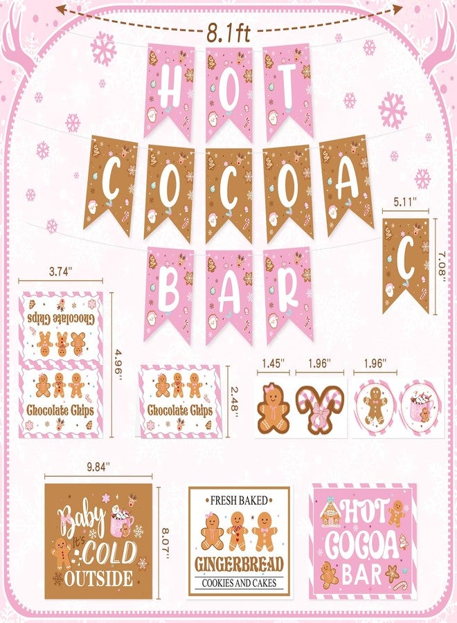 K KUMEED Hot Cocoa Bar Kit Pink and Gingerbread Hot Cocoa Bar Banner Cute Gingerbread Man Sign Oh Snap Toppings Tent Cards Cup Tags Stickers for Christmas Party Winter Baby Shower Baby It's Cold Outside - Image 2